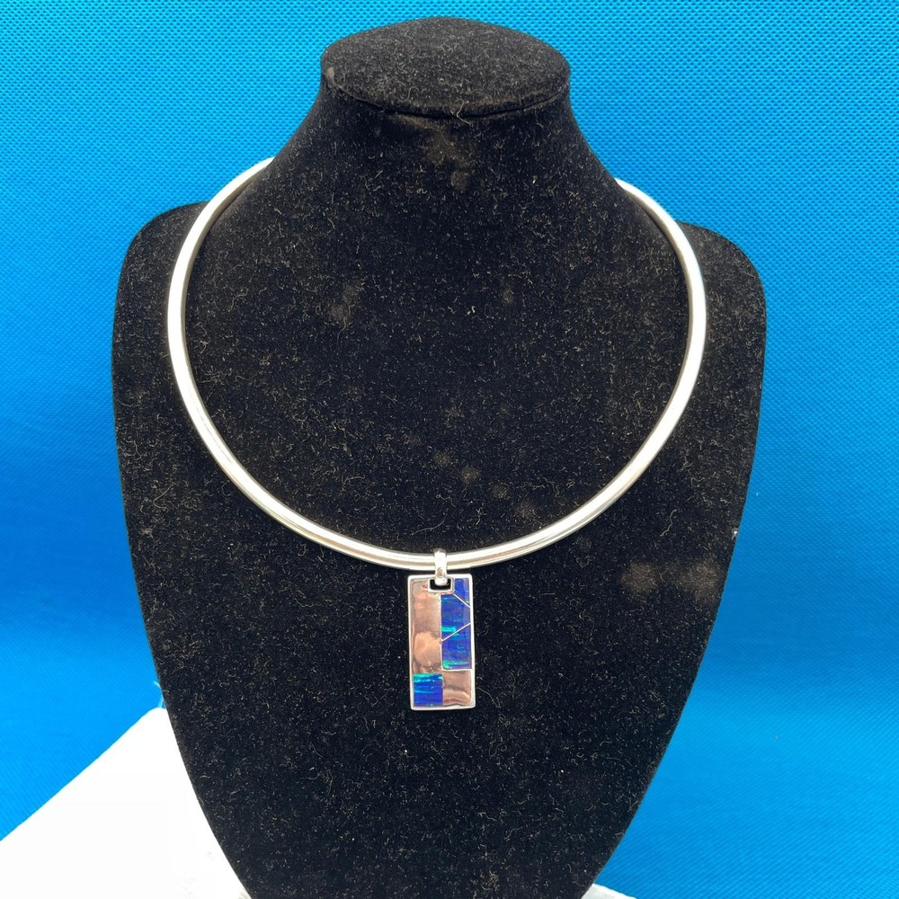 Havana Sterling Silver Women OS Opal Inlaid Torque Collar Necklace